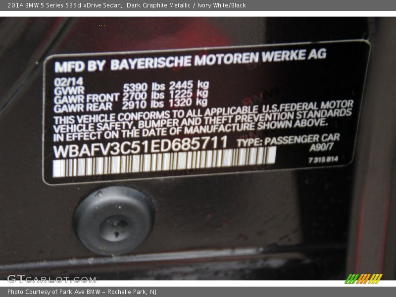 2014 5 Series 535d xDrive Sedan Dark Graphite Metallic Color Code A90