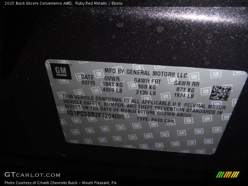 Ruby Red Metallic / Ebony 2015 Buick Encore Convenience AWD