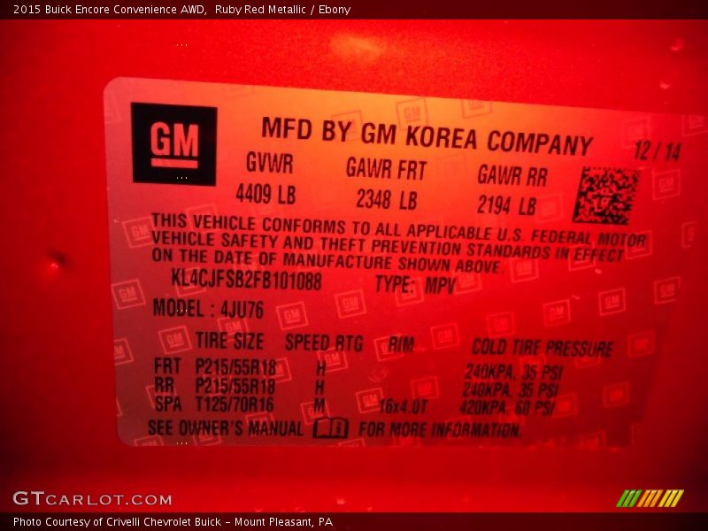 Ruby Red Metallic / Ebony 2015 Buick Encore Convenience AWD