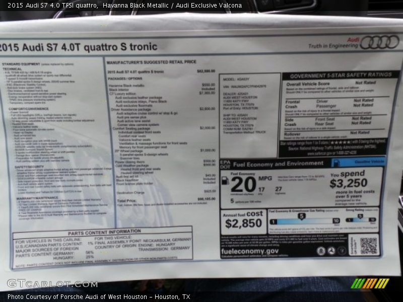 Havanna Black Metallic / Audi Exclusive Valcona 2015 Audi S7 4.0 TFSI quattro