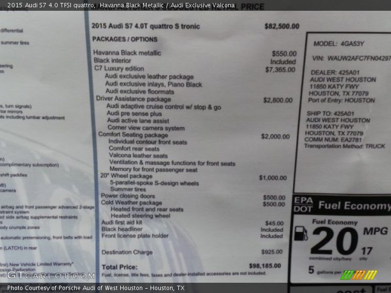 Havanna Black Metallic / Audi Exclusive Valcona 2015 Audi S7 4.0 TFSI quattro