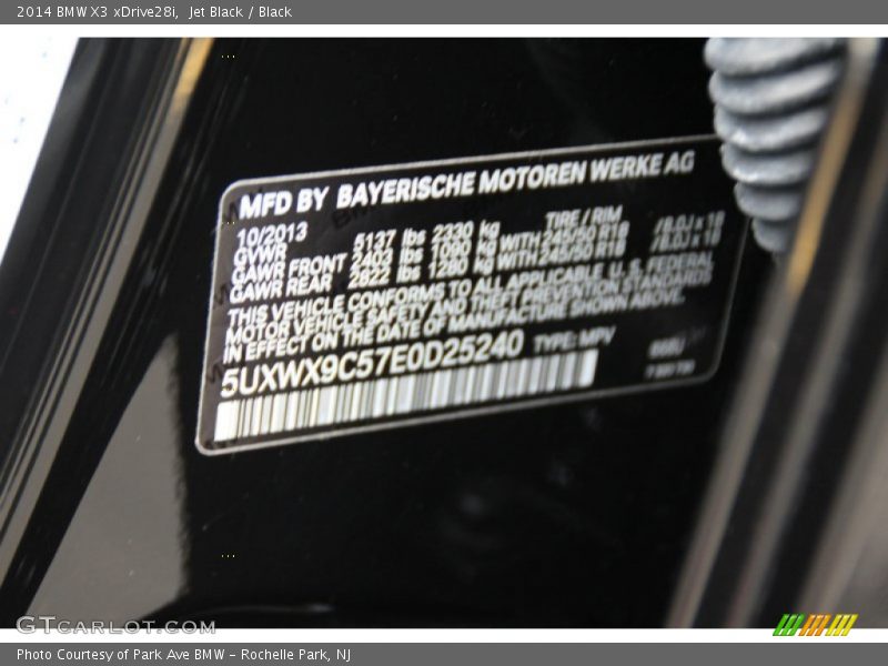 Jet Black / Black 2014 BMW X3 xDrive28i