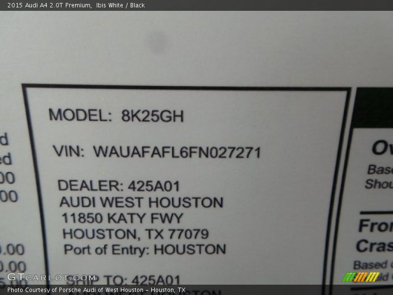 Ibis White / Black 2015 Audi A4 2.0T Premium