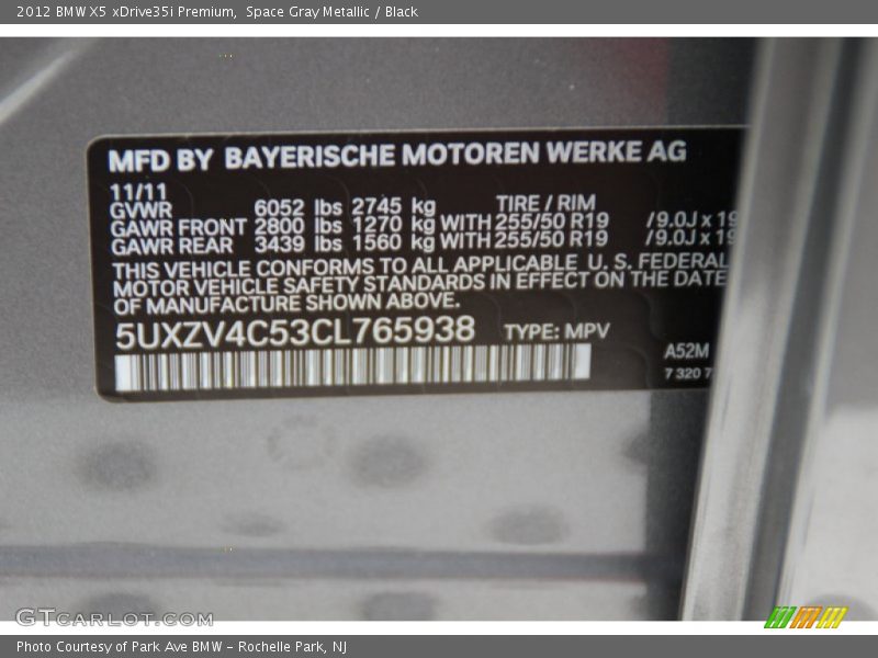 Space Gray Metallic / Black 2012 BMW X5 xDrive35i Premium