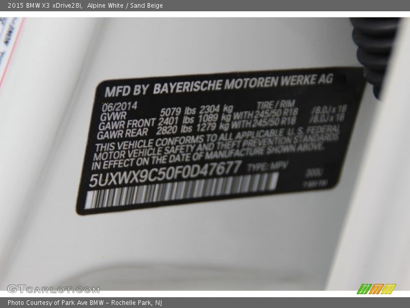 Alpine White / Sand Beige 2015 BMW X3 xDrive28i