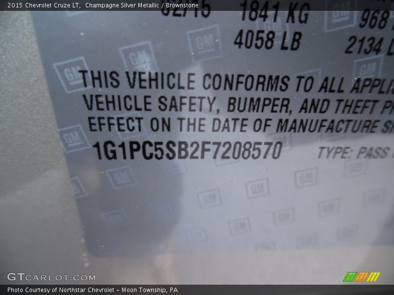 Champagne Silver Metallic / Brownstone 2015 Chevrolet Cruze LT
