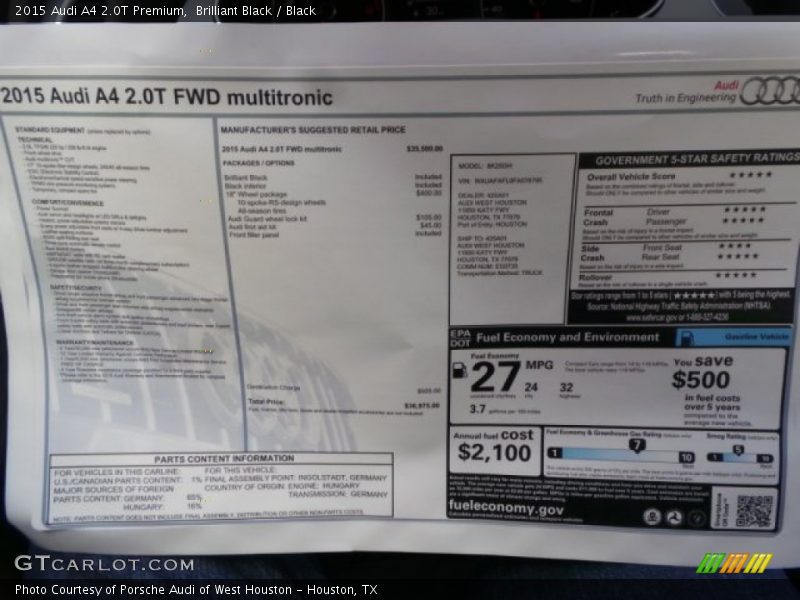 Brilliant Black / Black 2015 Audi A4 2.0T Premium