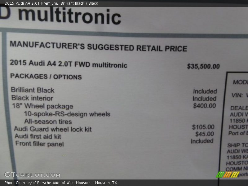 Brilliant Black / Black 2015 Audi A4 2.0T Premium