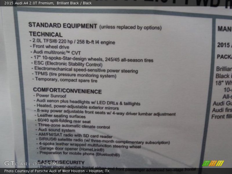 Brilliant Black / Black 2015 Audi A4 2.0T Premium