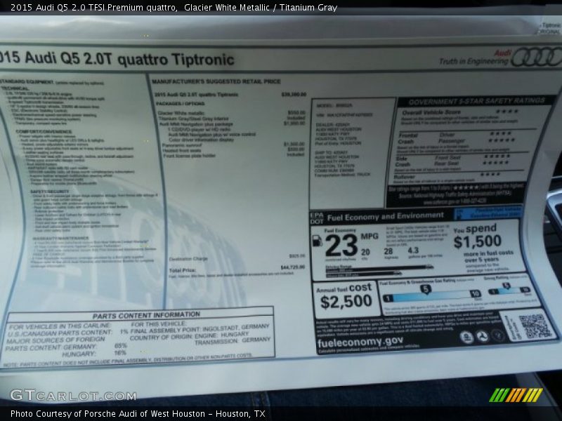 Glacier White Metallic / Titanium Gray 2015 Audi Q5 2.0 TFSI Premium quattro
