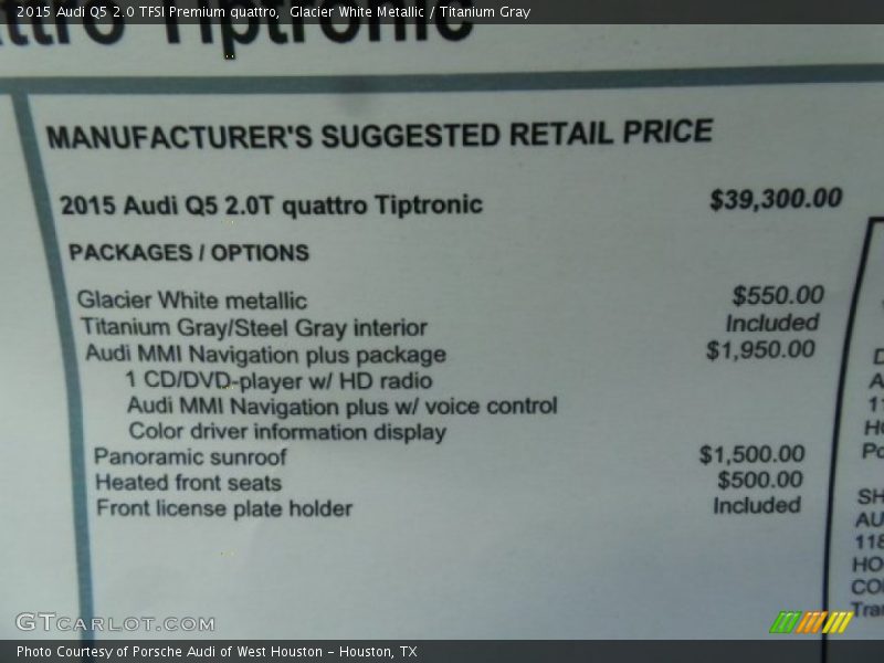 Glacier White Metallic / Titanium Gray 2015 Audi Q5 2.0 TFSI Premium quattro