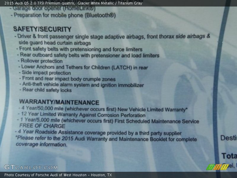 Glacier White Metallic / Titanium Gray 2015 Audi Q5 2.0 TFSI Premium quattro