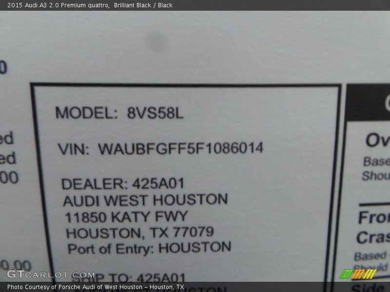 Brilliant Black / Black 2015 Audi A3 2.0 Premium quattro