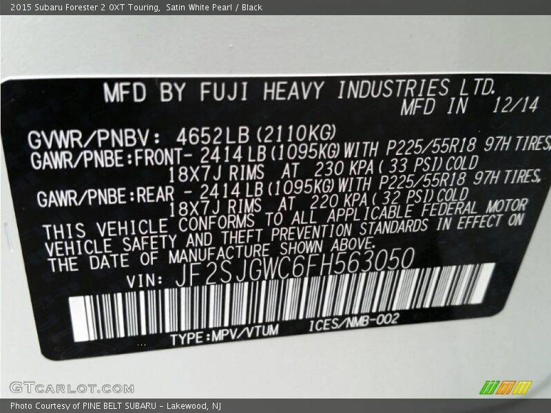 Satin White Pearl / Black 2015 Subaru Forester 2.0XT Touring