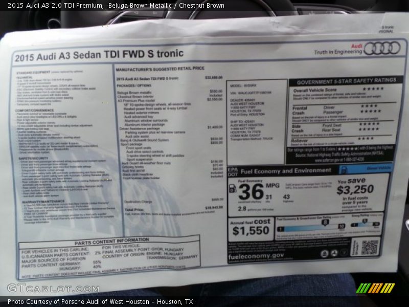  2015 A3 2.0 TDI Premium Window Sticker