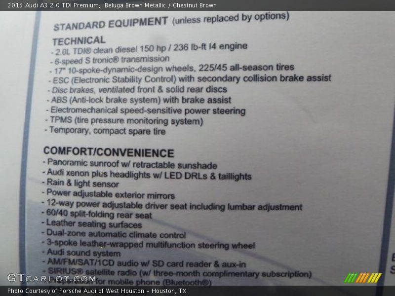 Beluga Brown Metallic / Chestnut Brown 2015 Audi A3 2.0 TDI Premium