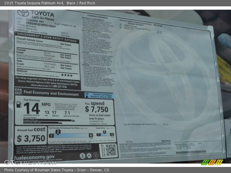  2015 Sequoia Platinum 4x4 Window Sticker