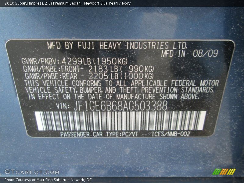 Newport Blue Pearl / Ivory 2010 Subaru Impreza 2.5i Premium Sedan