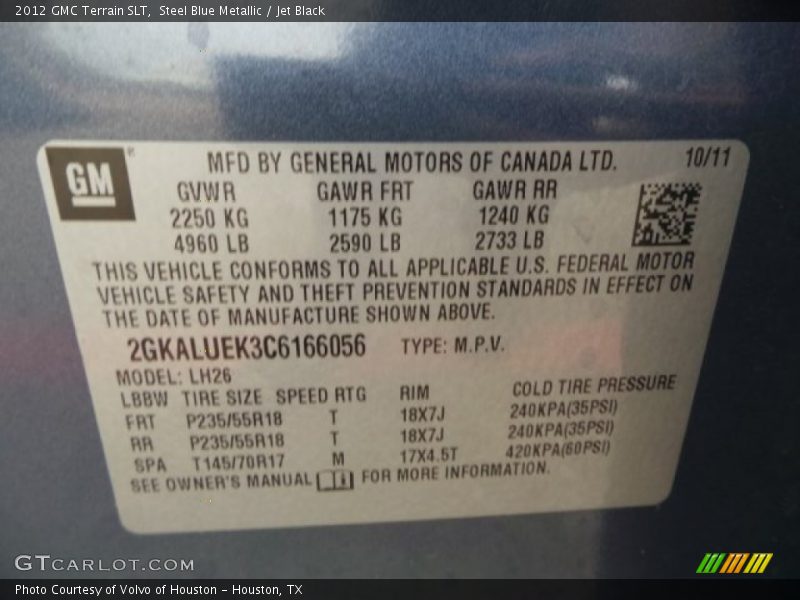 Steel Blue Metallic / Jet Black 2012 GMC Terrain SLT