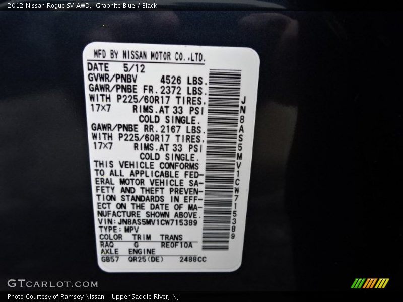 Graphite Blue / Black 2012 Nissan Rogue SV AWD
