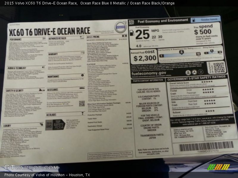 Ocean Race Blue II Metallic / Ocean Race Black/Orange 2015 Volvo XC60 T6 Drive-E Ocean Race