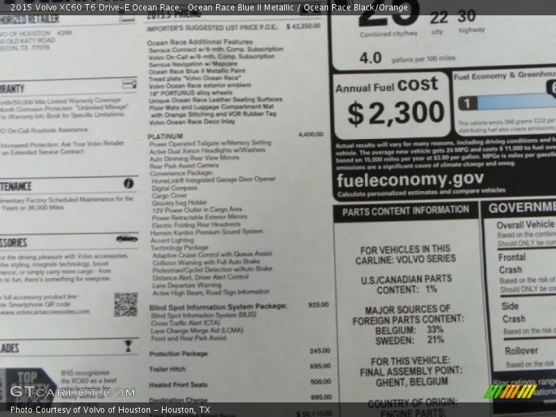  2015 XC60 T6 Drive-E Ocean Race Window Sticker