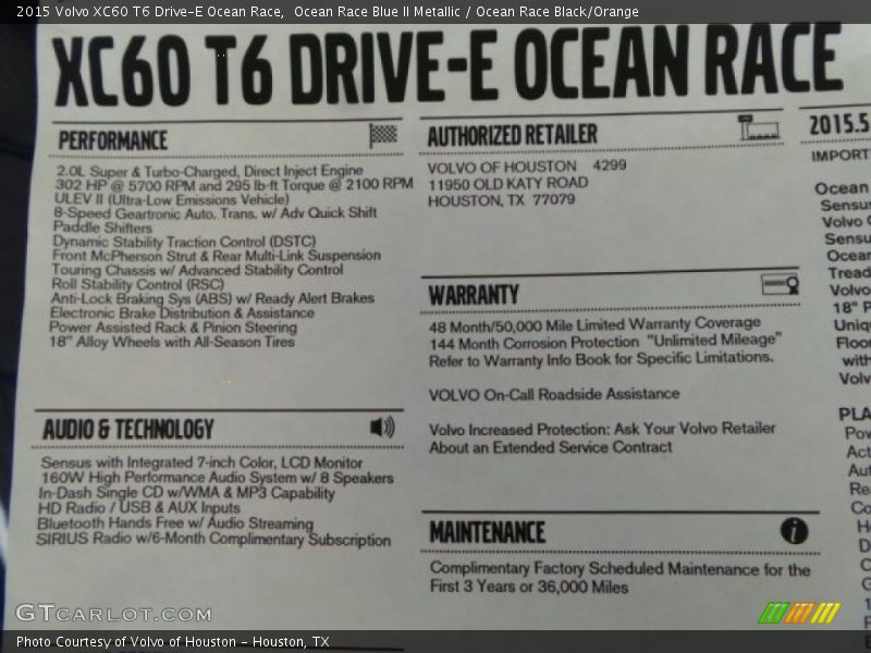  2015 XC60 T6 Drive-E Ocean Race Window Sticker