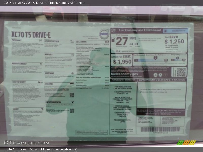  2015 XC70 T5 Drive-E Window Sticker