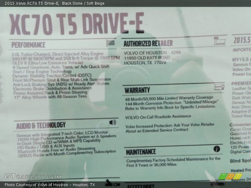  2015 XC70 T5 Drive-E Window Sticker