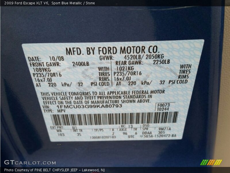 Sport Blue Metallic / Stone 2009 Ford Escape XLT V6