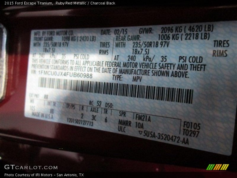 Ruby Red Metallic / Charcoal Black 2015 Ford Escape Titanium