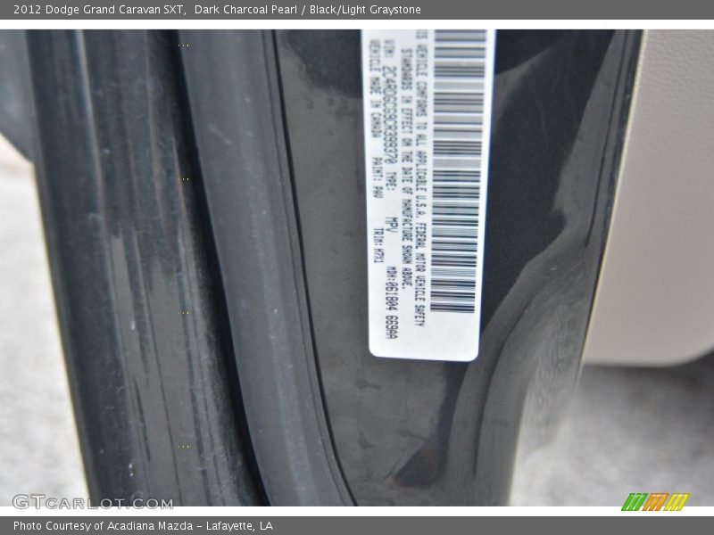 Dark Charcoal Pearl / Black/Light Graystone 2012 Dodge Grand Caravan SXT