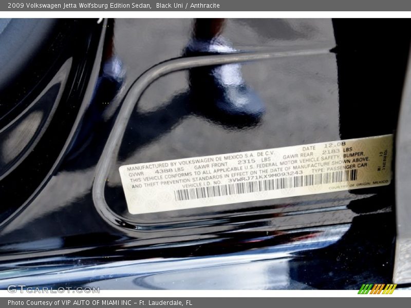 Black Uni / Anthracite 2009 Volkswagen Jetta Wolfsburg Edition Sedan