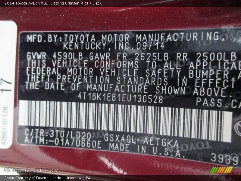 Sizzling Crimson Mica / Black 2014 Toyota Avalon XLE