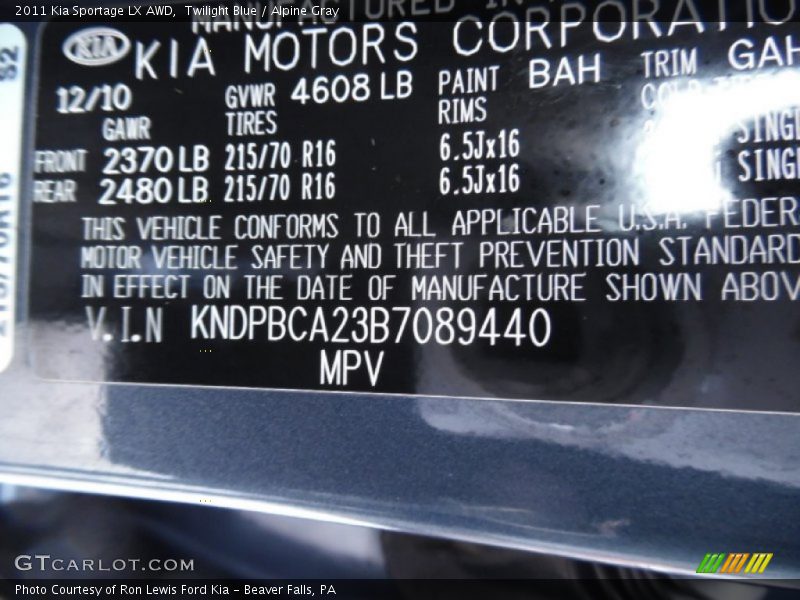 Twilight Blue / Alpine Gray 2011 Kia Sportage LX AWD