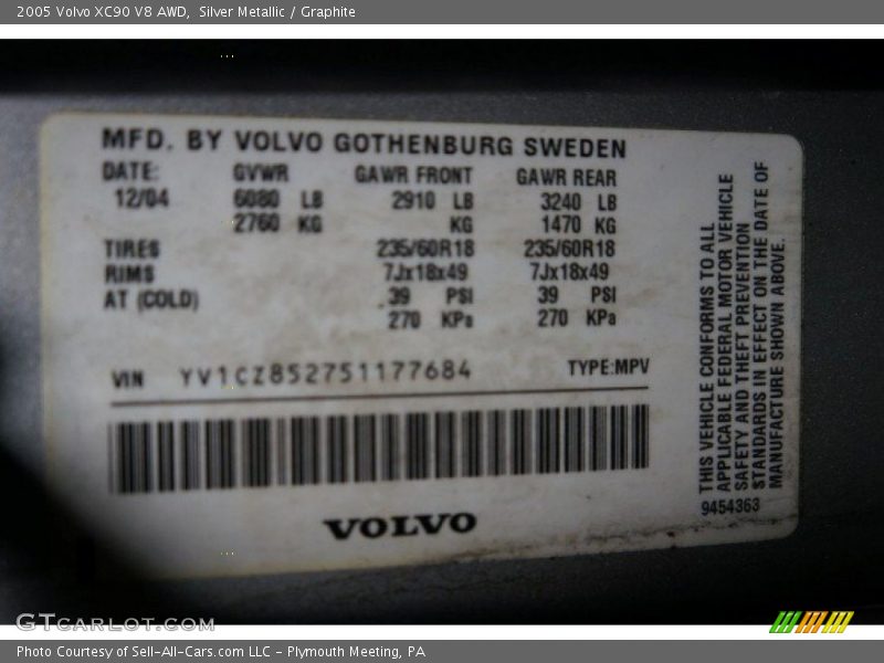 Silver Metallic / Graphite 2005 Volvo XC90 V8 AWD