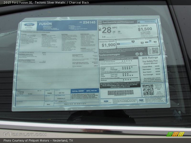 Tectonic Silver Metallic / Charcoal Black 2015 Ford Fusion SE