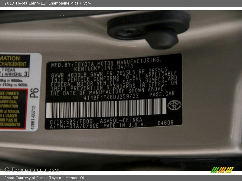 Champagne Mica / Ivory 2013 Toyota Camry LE