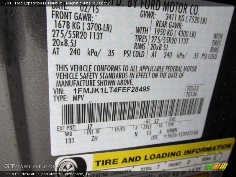 2015 Expedition EL Platinum Magnetic Metallic Color Code J7