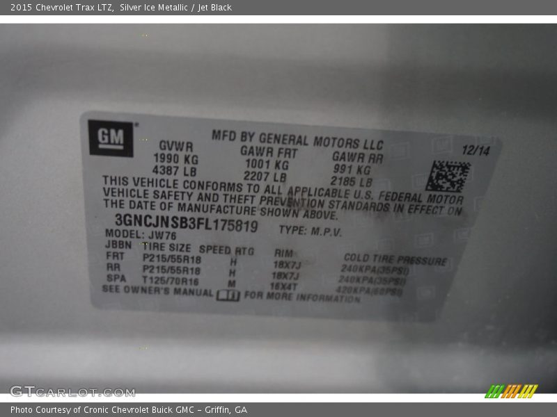 Silver Ice Metallic / Jet Black 2015 Chevrolet Trax LTZ