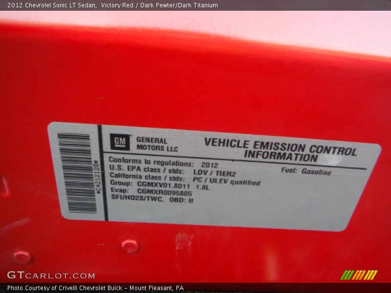 Victory Red / Dark Pewter/Dark Titanium 2012 Chevrolet Sonic LT Sedan