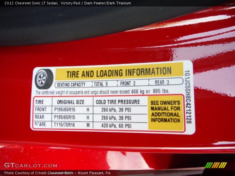 Victory Red / Dark Pewter/Dark Titanium 2012 Chevrolet Sonic LT Sedan