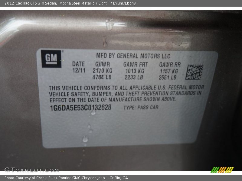 Mocha Steel Metallic / Light Titanium/Ebony 2012 Cadillac CTS 3.0 Sedan