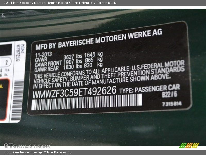 British Racing Green II Metallic / Carbon Black 2014 Mini Cooper Clubman