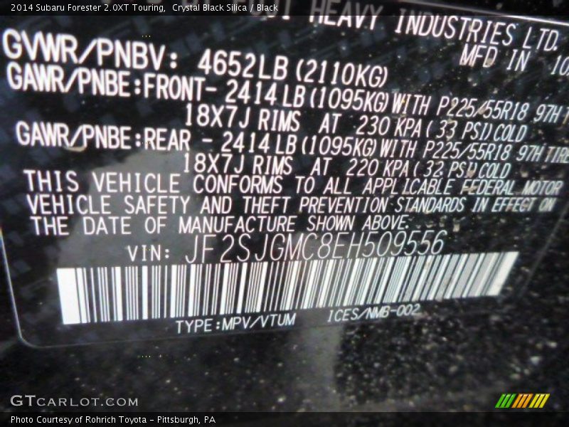 Crystal Black Silica / Black 2014 Subaru Forester 2.0XT Touring