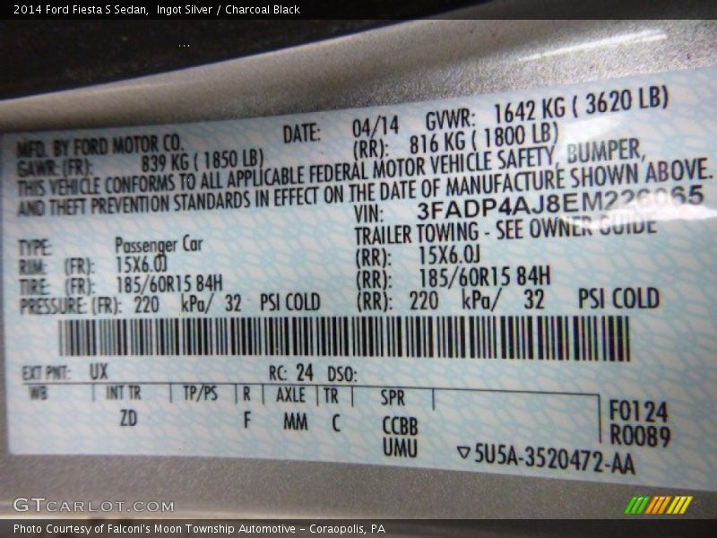 Ingot Silver / Charcoal Black 2014 Ford Fiesta S Sedan