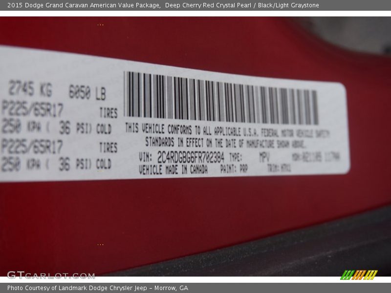 Deep Cherry Red Crystal Pearl / Black/Light Graystone 2015 Dodge Grand Caravan American Value Package