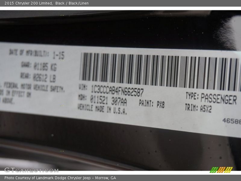 Black / Black/Linen 2015 Chrysler 200 Limited