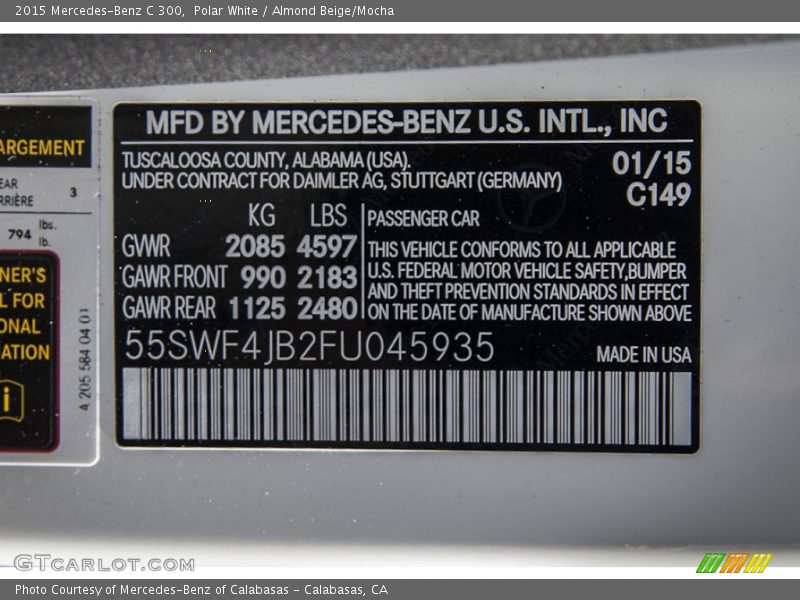 Polar White / Almond Beige/Mocha 2015 Mercedes-Benz C 300
