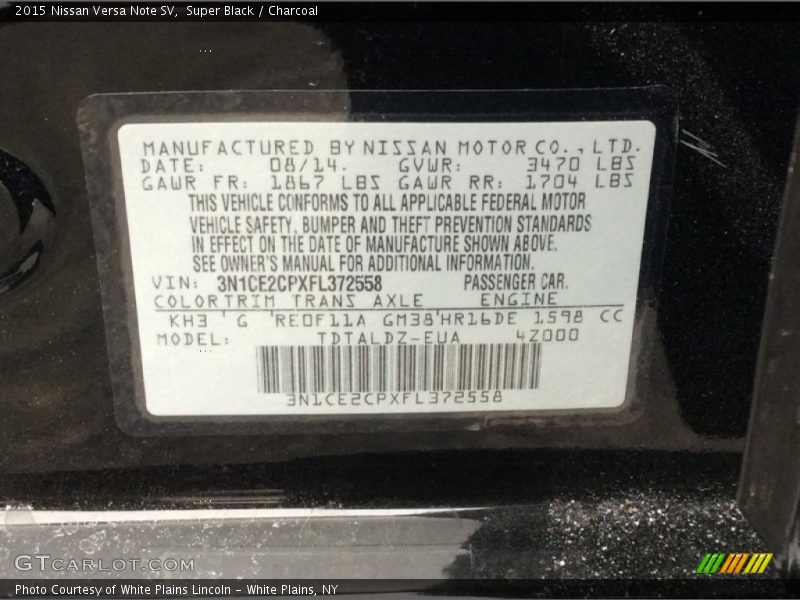 Super Black / Charcoal 2015 Nissan Versa Note SV